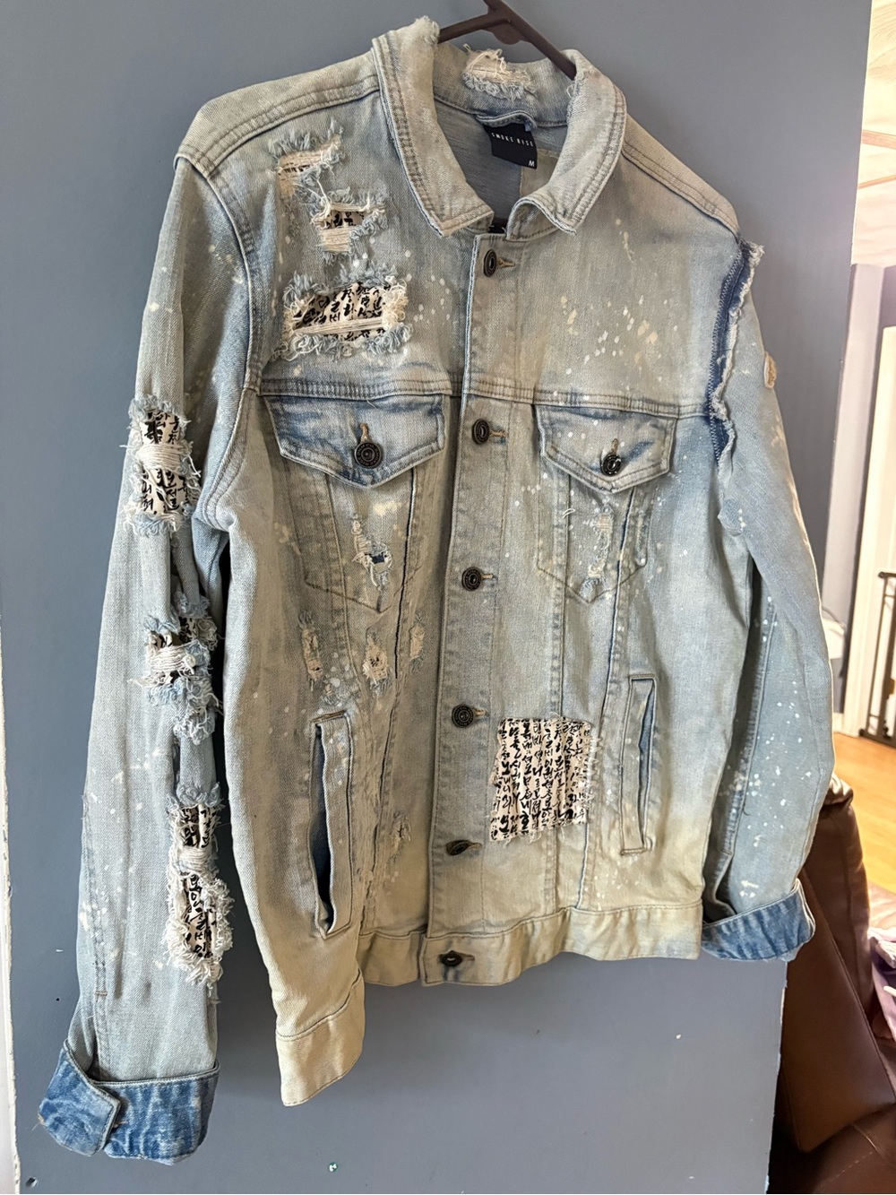 Light Blue Distressed Denim Jacket - Men's Casual Trucker
